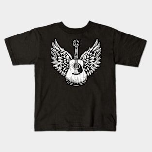 Acoustic Guitar with Wings - Vintage Six-String Kids T-Shirt